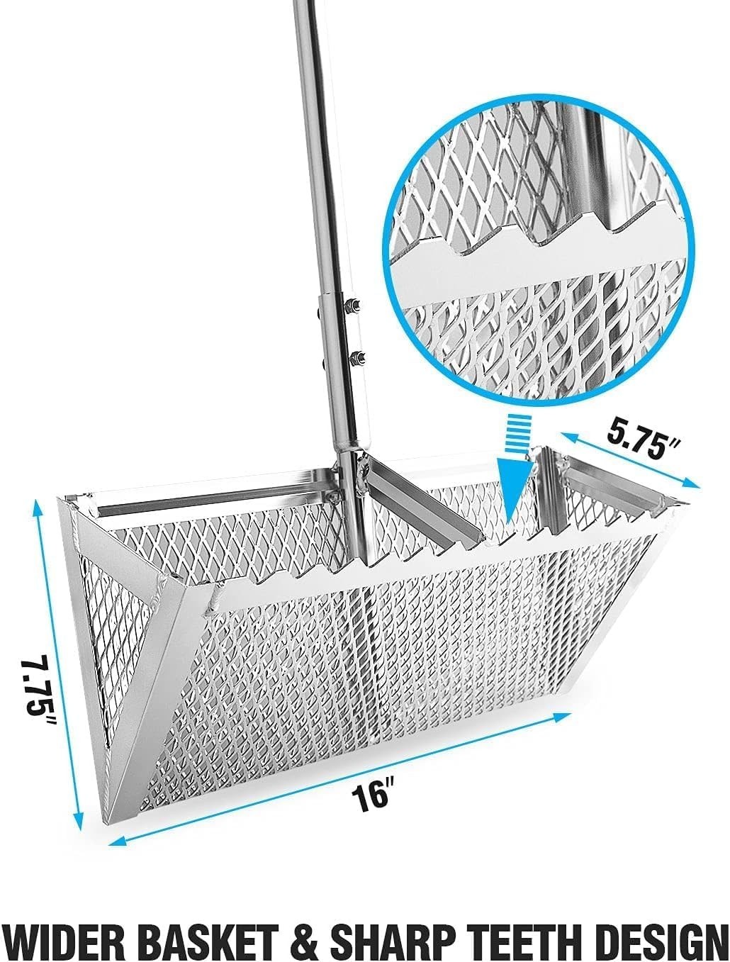 Efficient Sand Flea Rake, Wide Basket Design, 52" Handle
