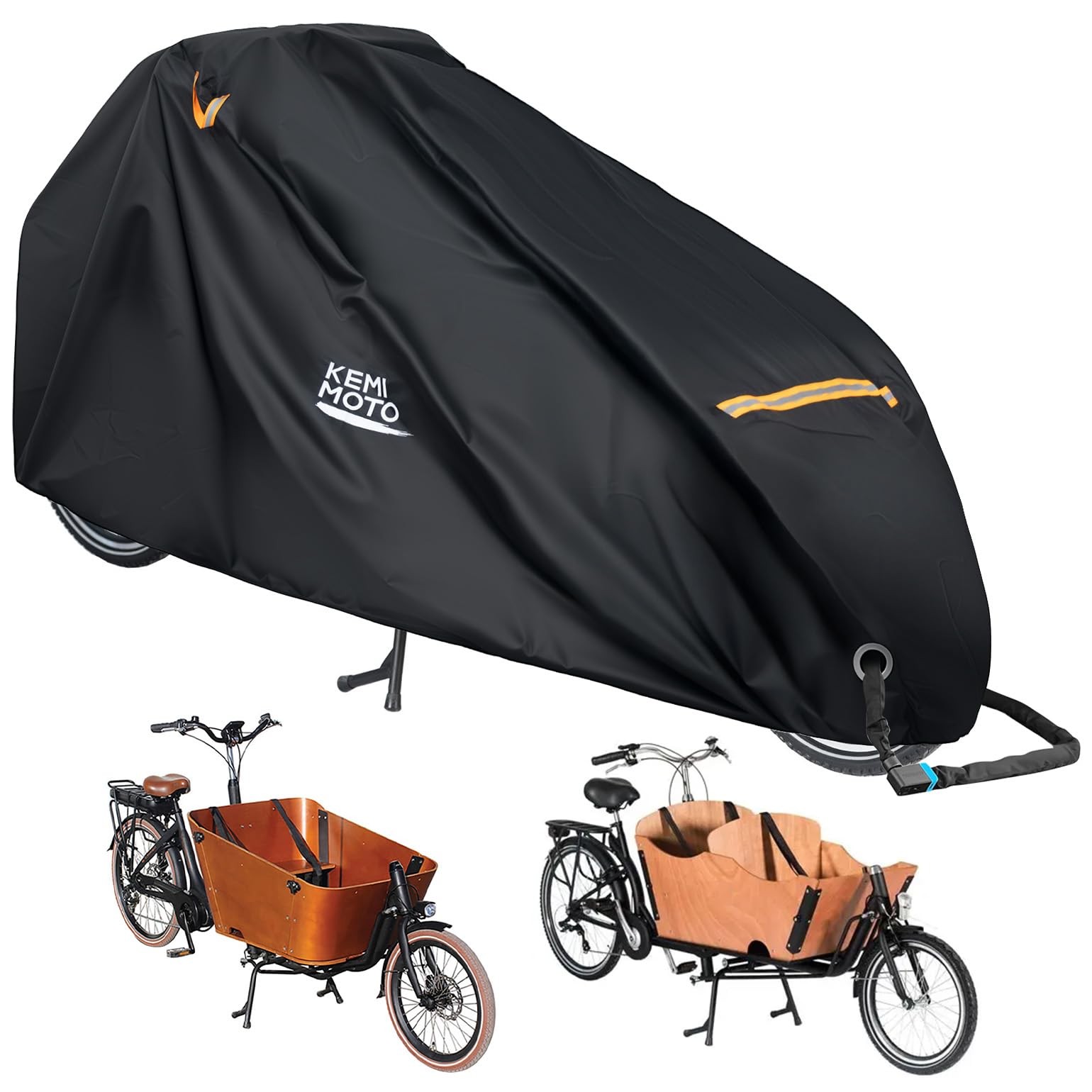 KEMIMOTO Bike Cover Outdoor, 420D Heavy Duty for Adult 2 Wheel Cargo Bicycles, R