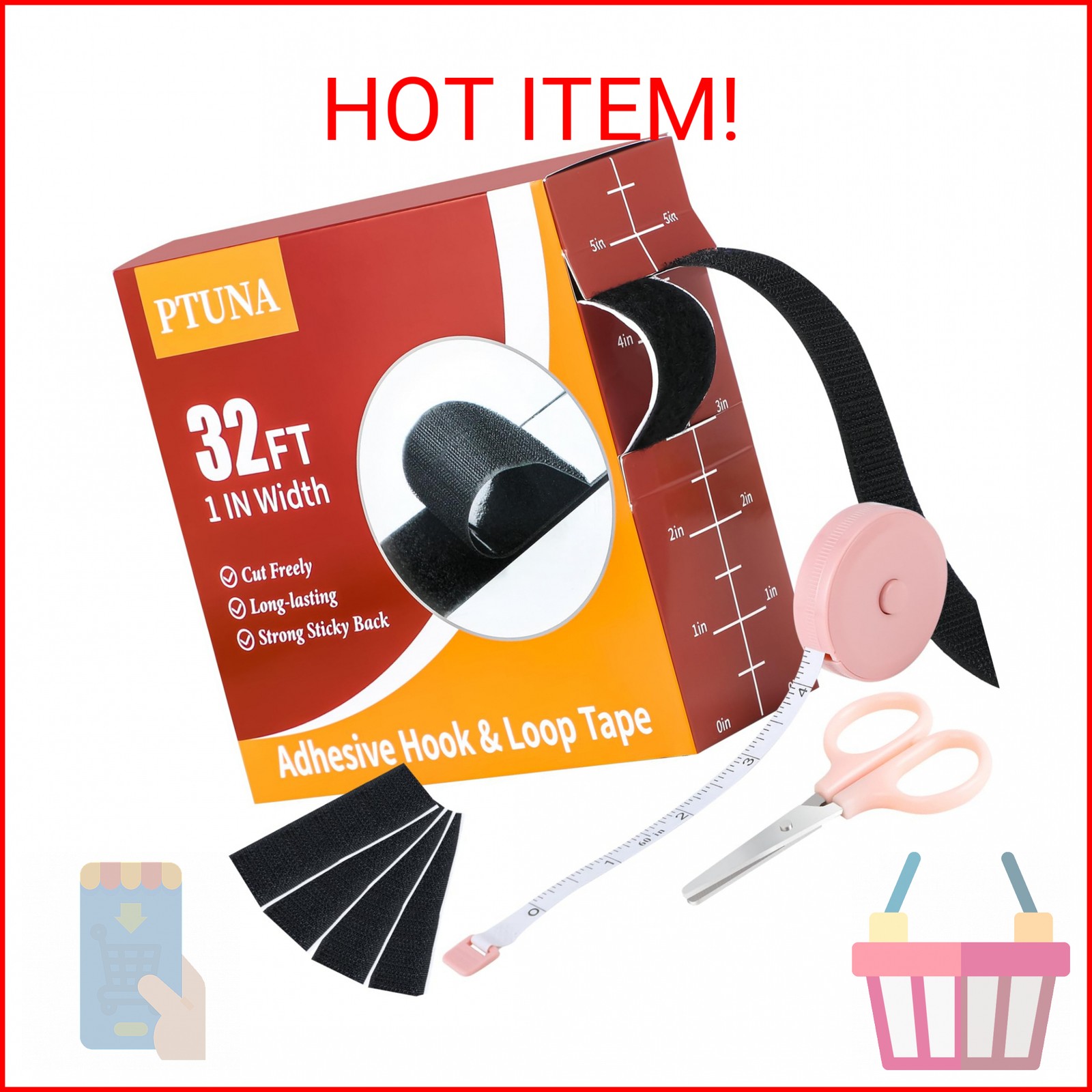 32Ft *1 Inch Hook and Loop Tape with Adhesive Back, Heavy Duty Double Sided Adhe