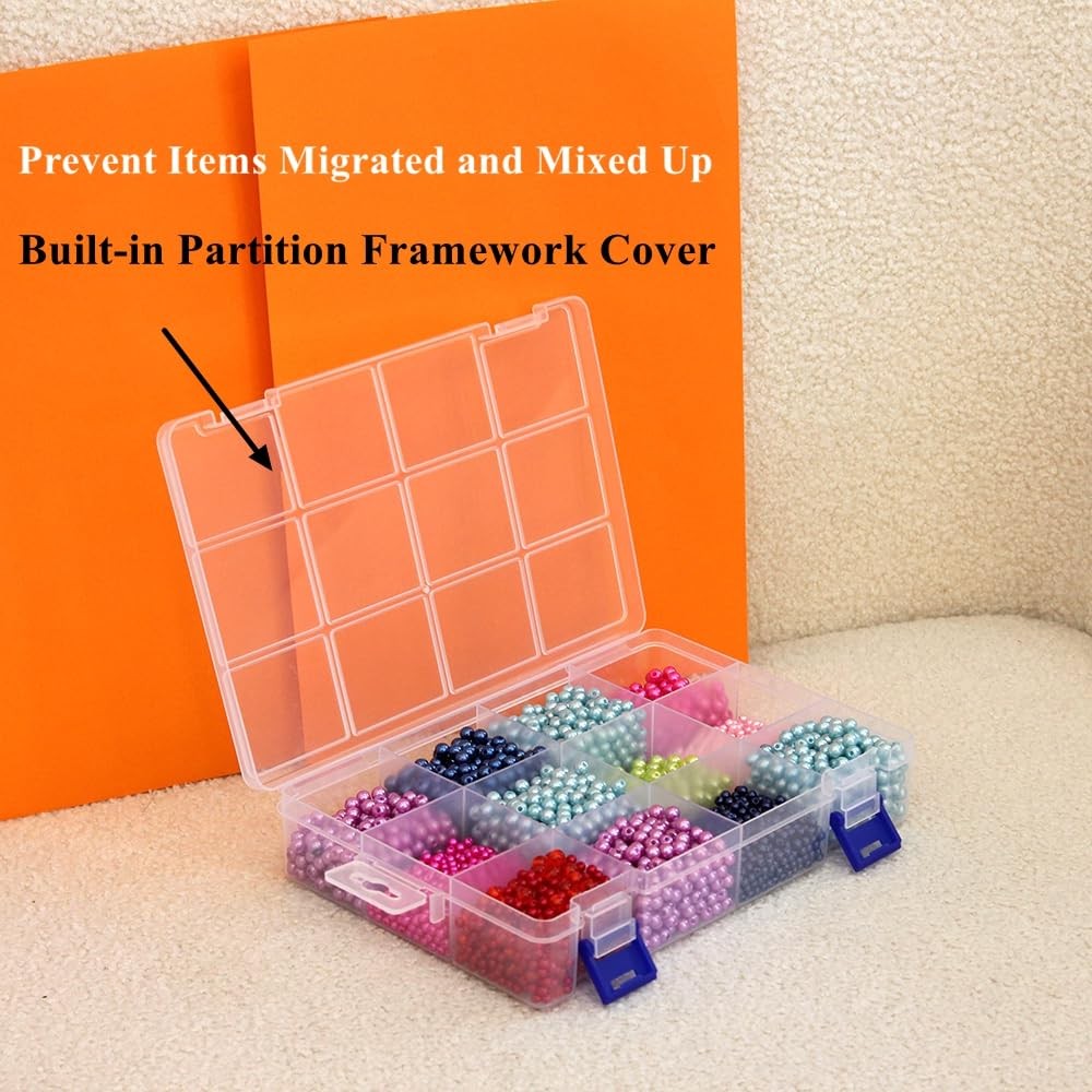 6 Pack Fixed 12 Grids Clear Plastic Storage Divider with Lid, Stackable Trans...