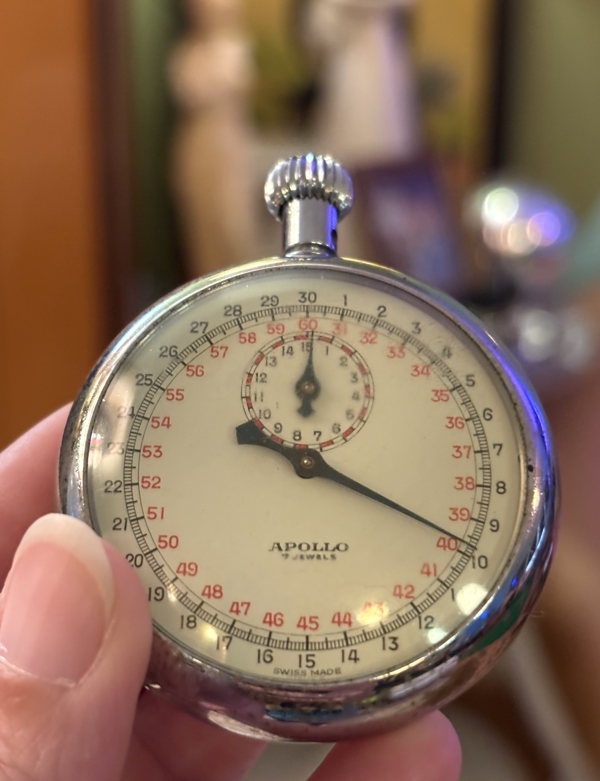 Swiss Made Vintage Apollo 7 Jewels Mechanical Wind Up Stop Watch - Working!