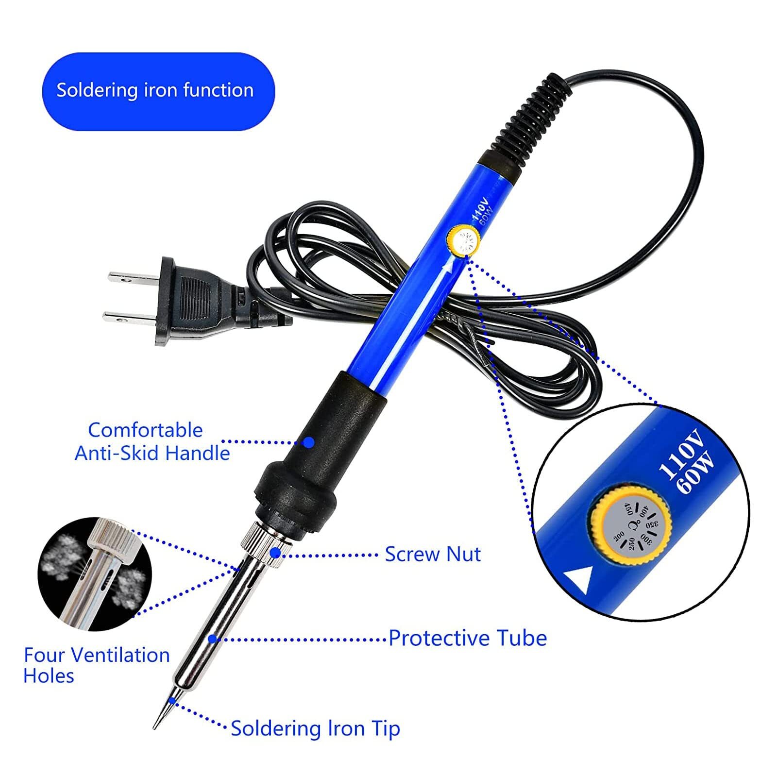 Cautin Para Soldar Estaño Electrico 110v Kit con Puntas Bomba de Desoldar US-60W