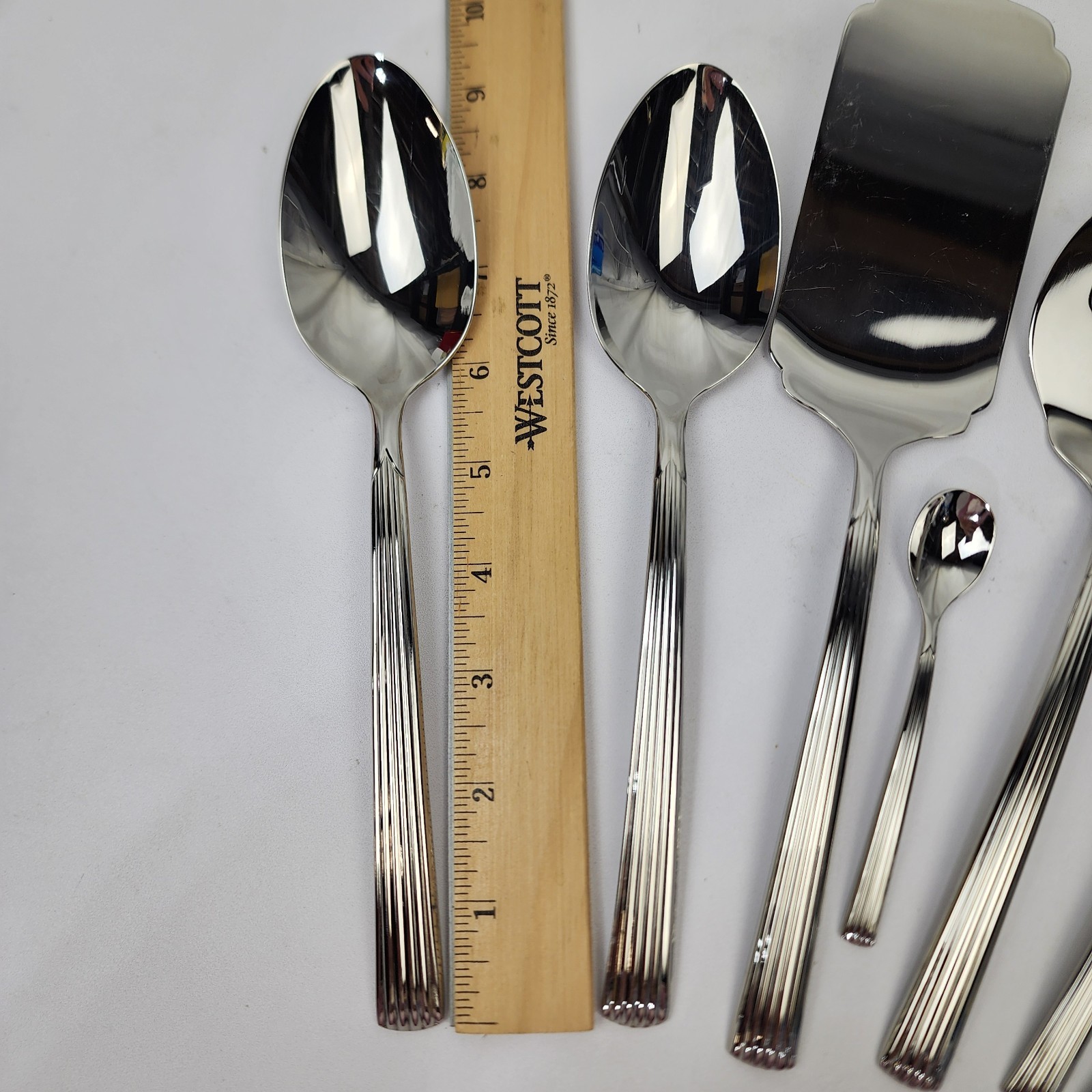 Lenox Stainless Flatware 18/10 Kennedy Serving Set 7pc Grooved Handle Glossy