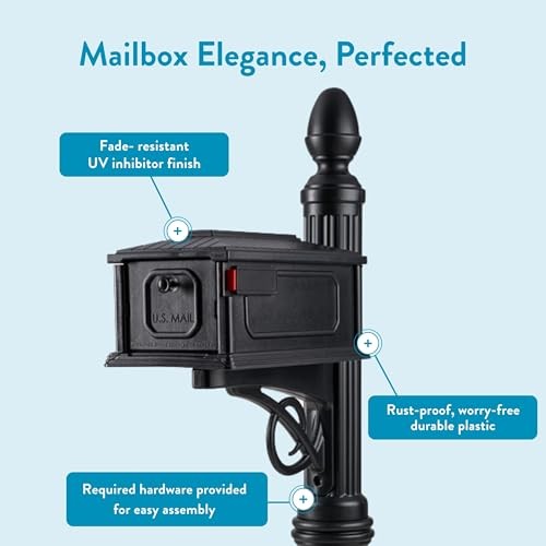 Stratford Plastic Mailbox and Post Kit, SC000BAM, Black, Medium Capacity