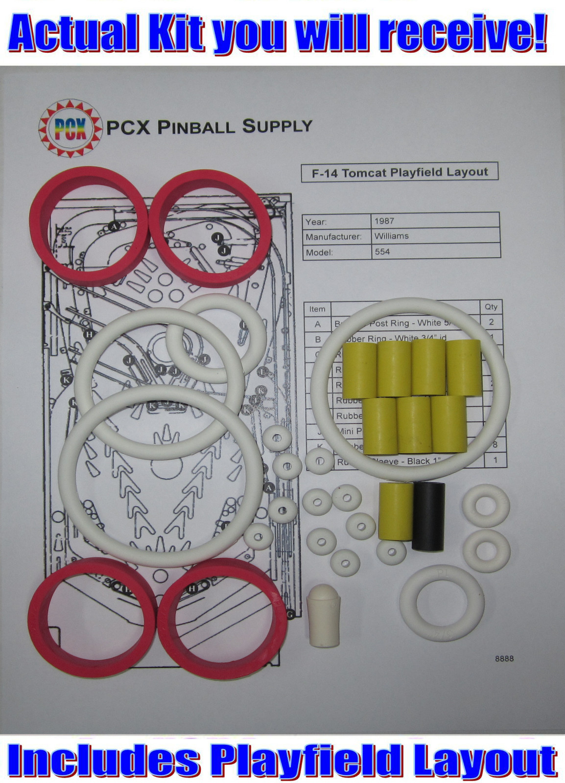 1987 Williams F-14 Tomcat Pinball Machine Rubber Ring Kit