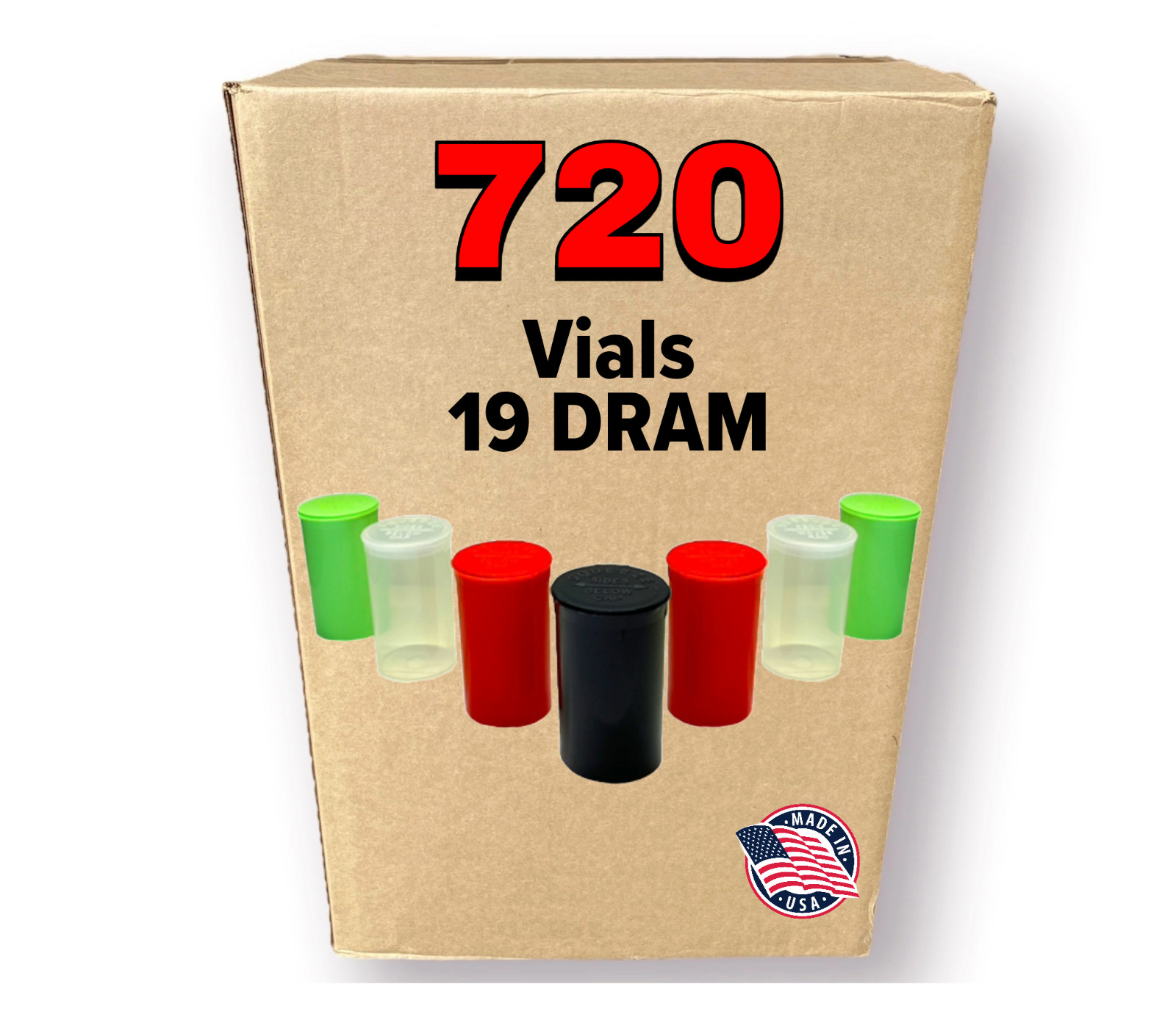 Evo Plastics - 19 Dram Pop Top Bottles - 720 Count Case - USA MADE - Mult Colors