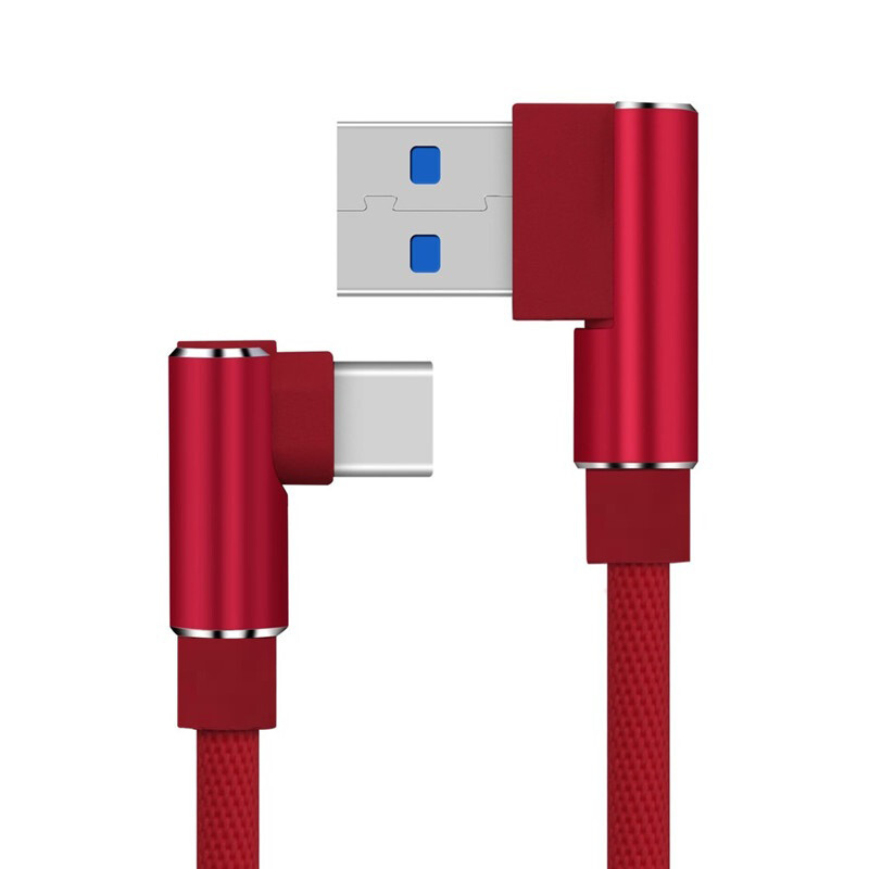 3/6/10Ft USB to Type-C 90 Degree Cable Fast Charger Charging Data Sync Cord Lot