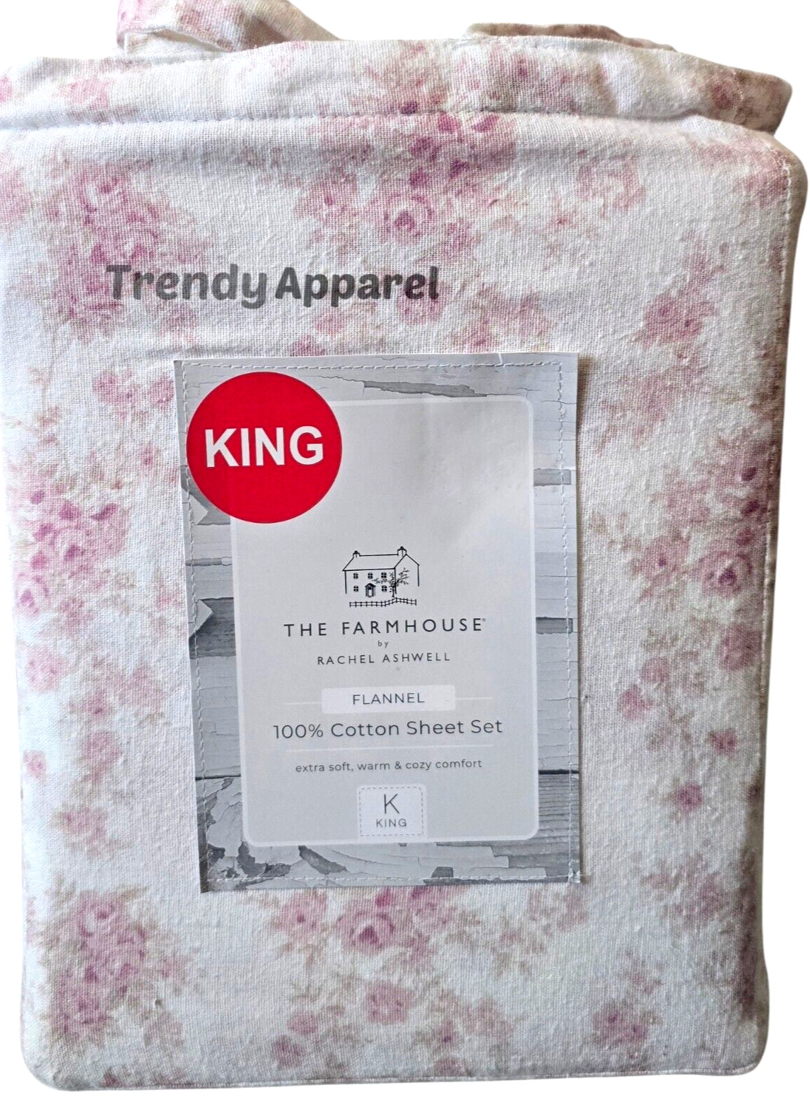 Shabby Chic Farmhouse, Rachel Ashwell Pink  Floral, Flannel KING Sheet Set