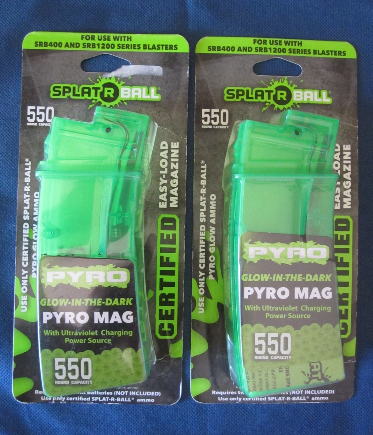 2 SPLAT BALL GLOW PYRO 550 RD MAG USE W/ SRB400 & 1200 BLASTERS NEW! FREE SHIP!