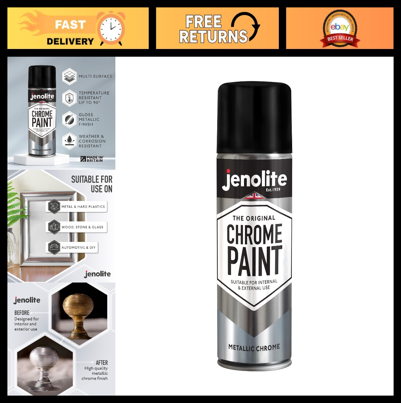Chrome Spray Paint - Smooth Finish for Metal, Plastic & More - 400ml Multi-Surfa