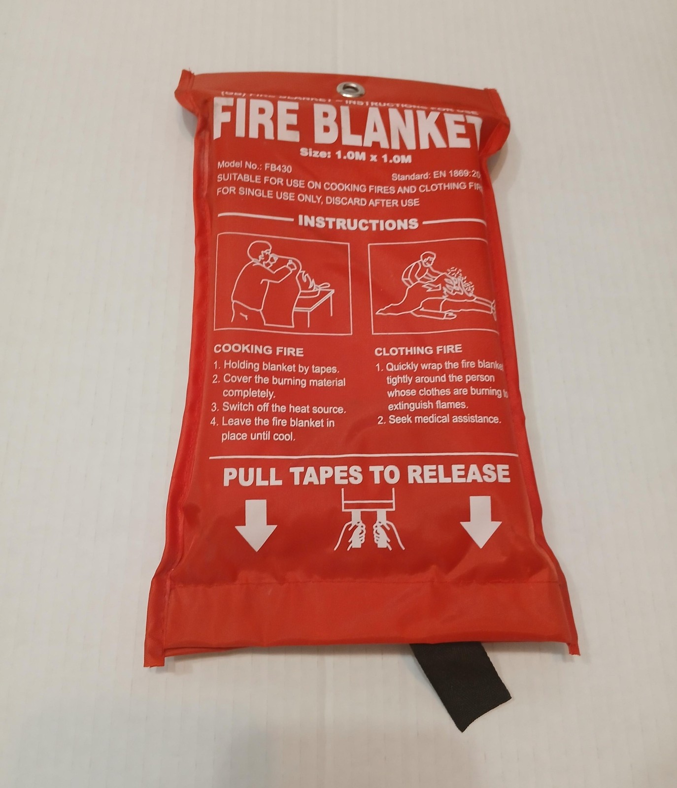 Fire Blanket Safety Red 1.0m X 1.0m FB430 Kitchen Home Door Jammer Emergency
