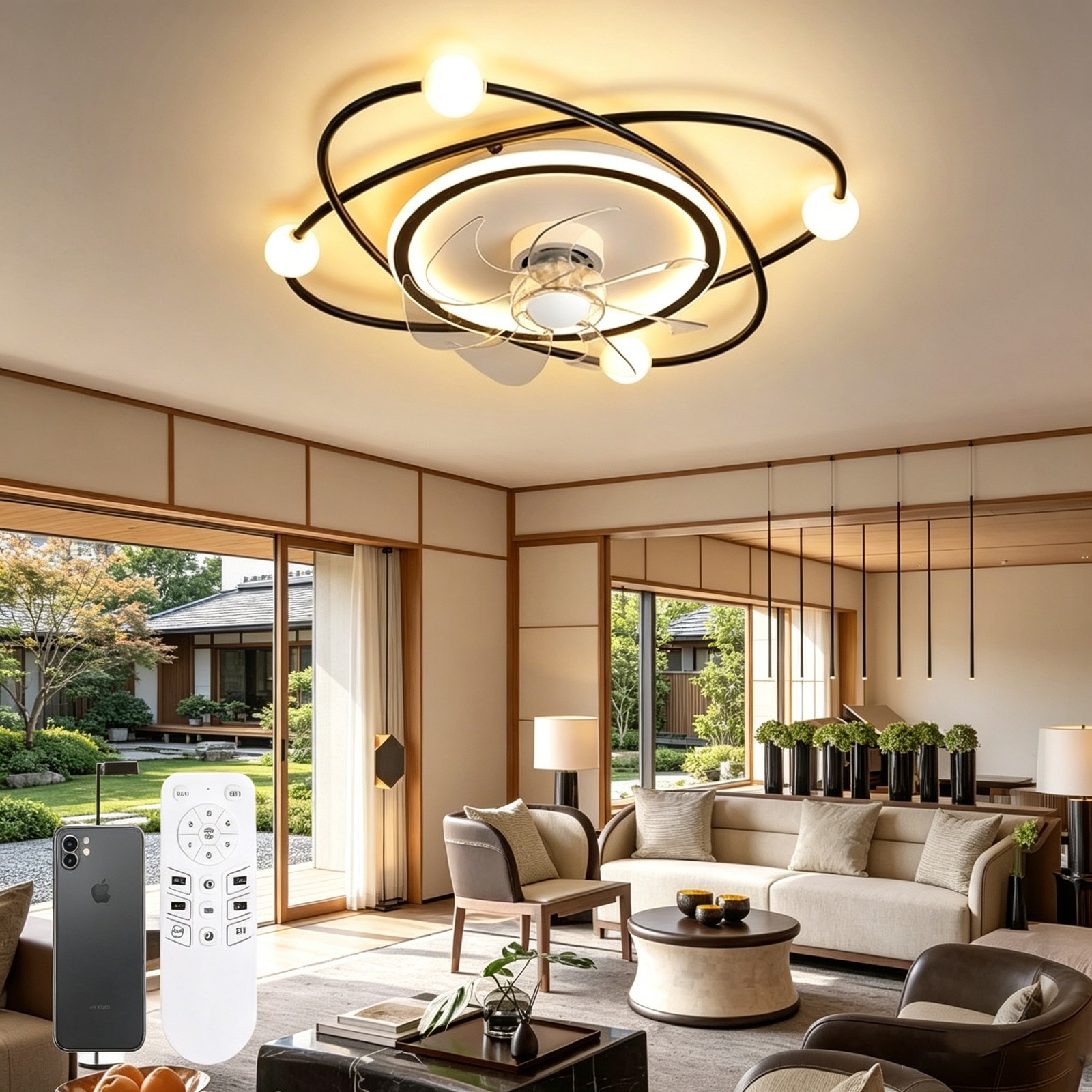 Modern LED Ceiling Fan Light Timer Setting for Home Office Cafe Restaurant Decor