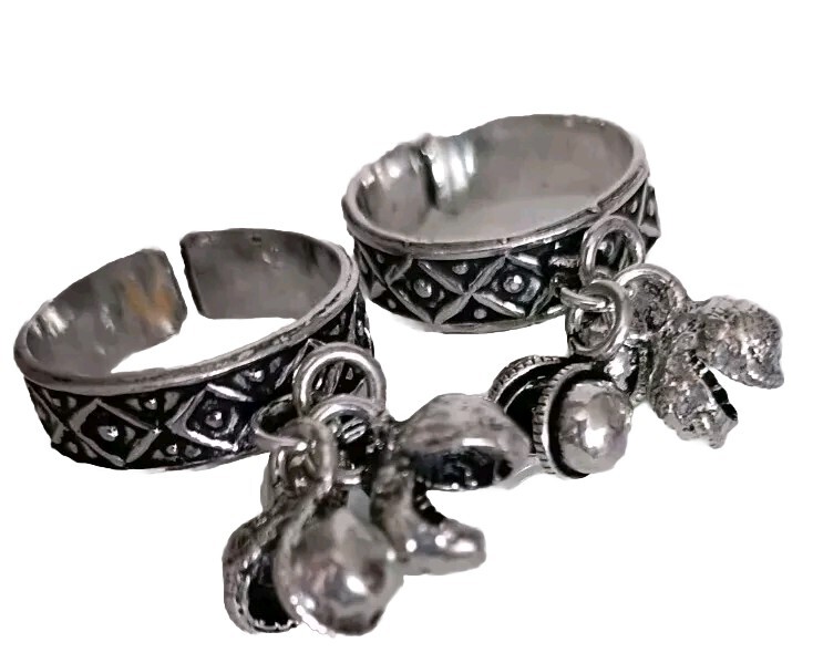 Indian German Silver Toe Rings Women Girls Ethnic Wear Adjustable Pair