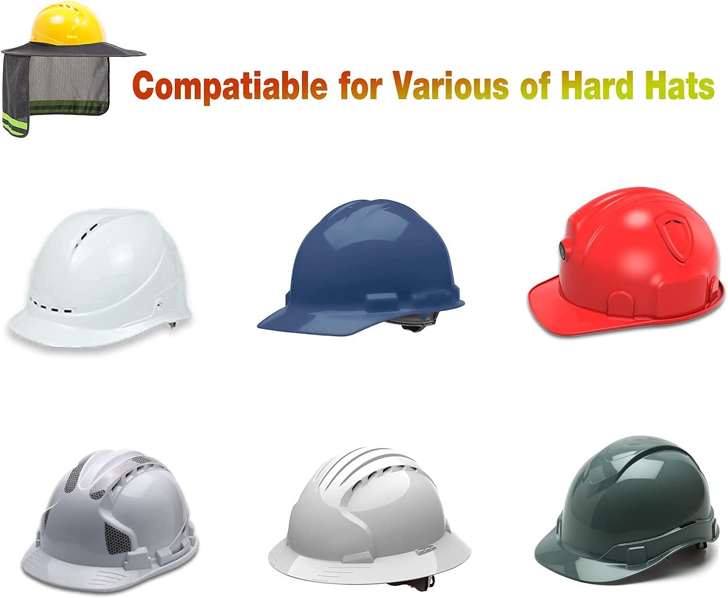 3 Pack Hard Hat Sunshield Upgrade Full Brim Neck Sunshade Cover - GREY