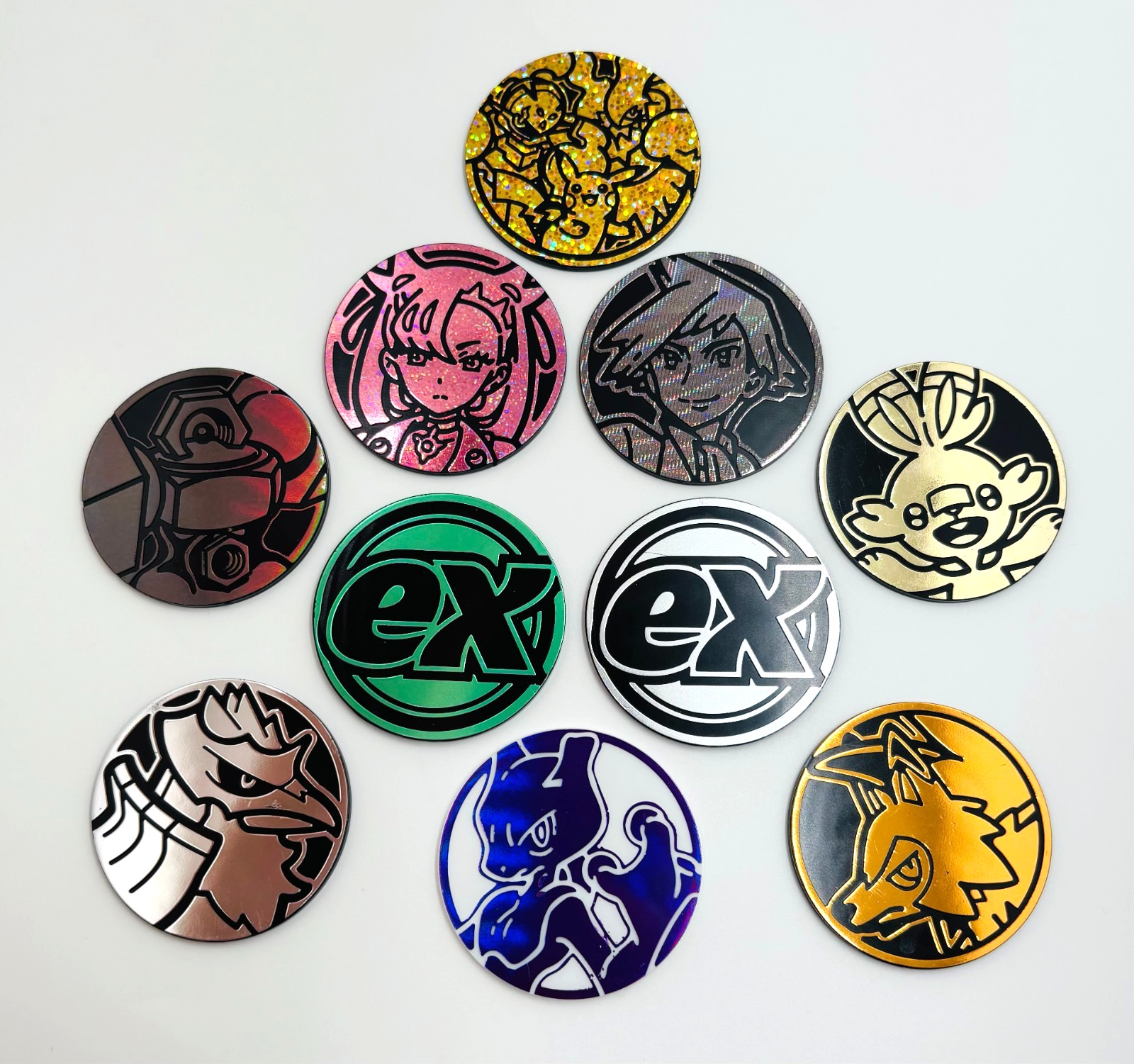 Pokemon TCG Coin Plastic Authentic Pokémon Coins Mewtwo Pikachu Marnie Steven