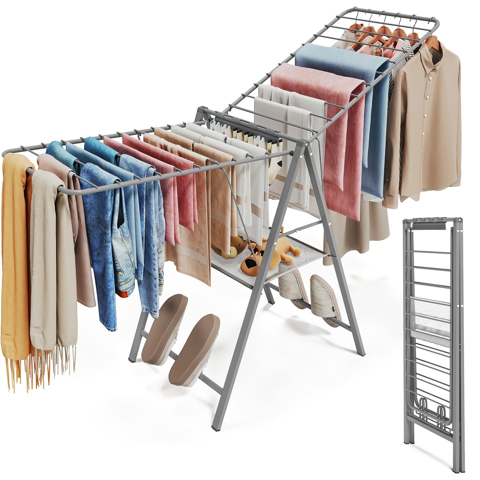 Clothes Drying Rack Foldable, Metal Laundry Drying Rack Collapsible, Portable...
