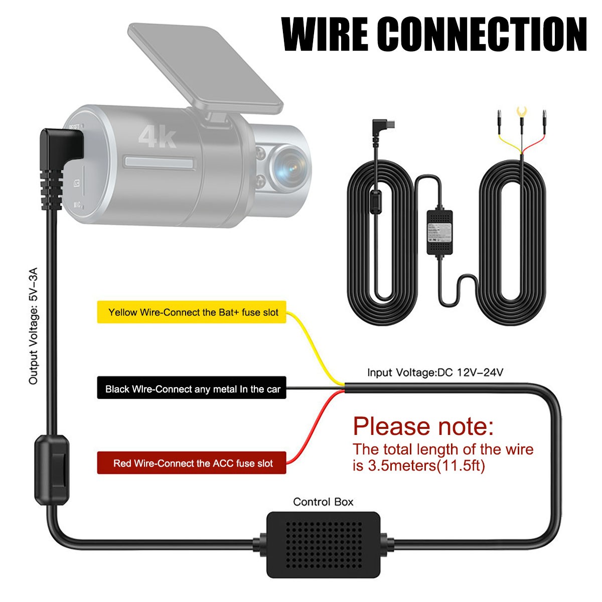 12-24V to 5V 3A Type-C Step-down Cable Suitable Fits Type-c Interface Recorders