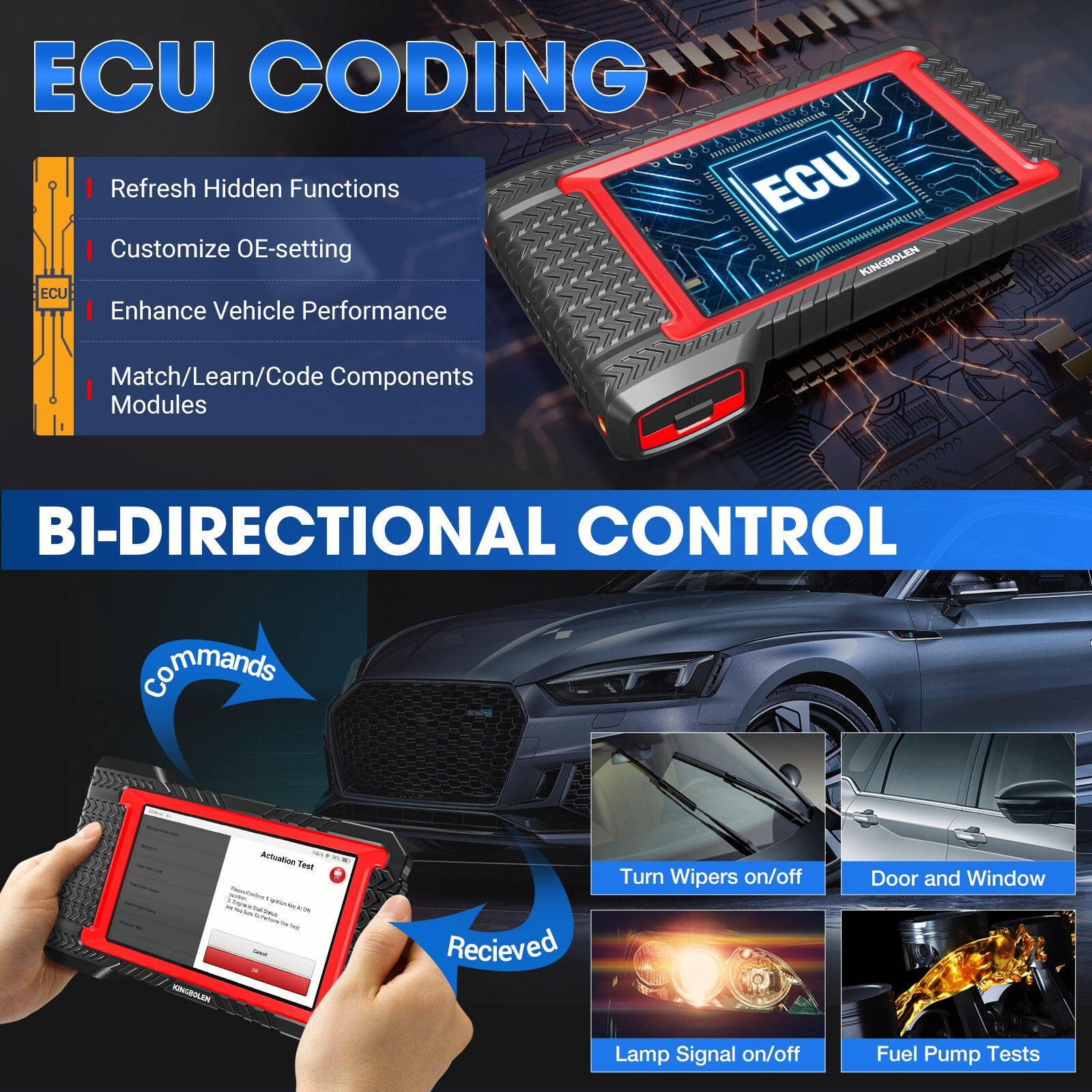 KINGBOLEN K7 OBD2 Scanner Full System Car Diagnostic Tool Code Reader ECU Coding