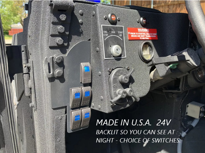 BLACK LIGHTED ROCKER SWITCH PANEL 5 GANG - PLUS SWITCHES - M998 MILITARY HUMVEE
