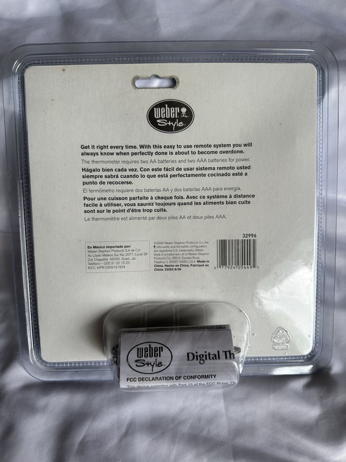 Weber Digital Remote Read Meat Thermometer Silver Model 32996