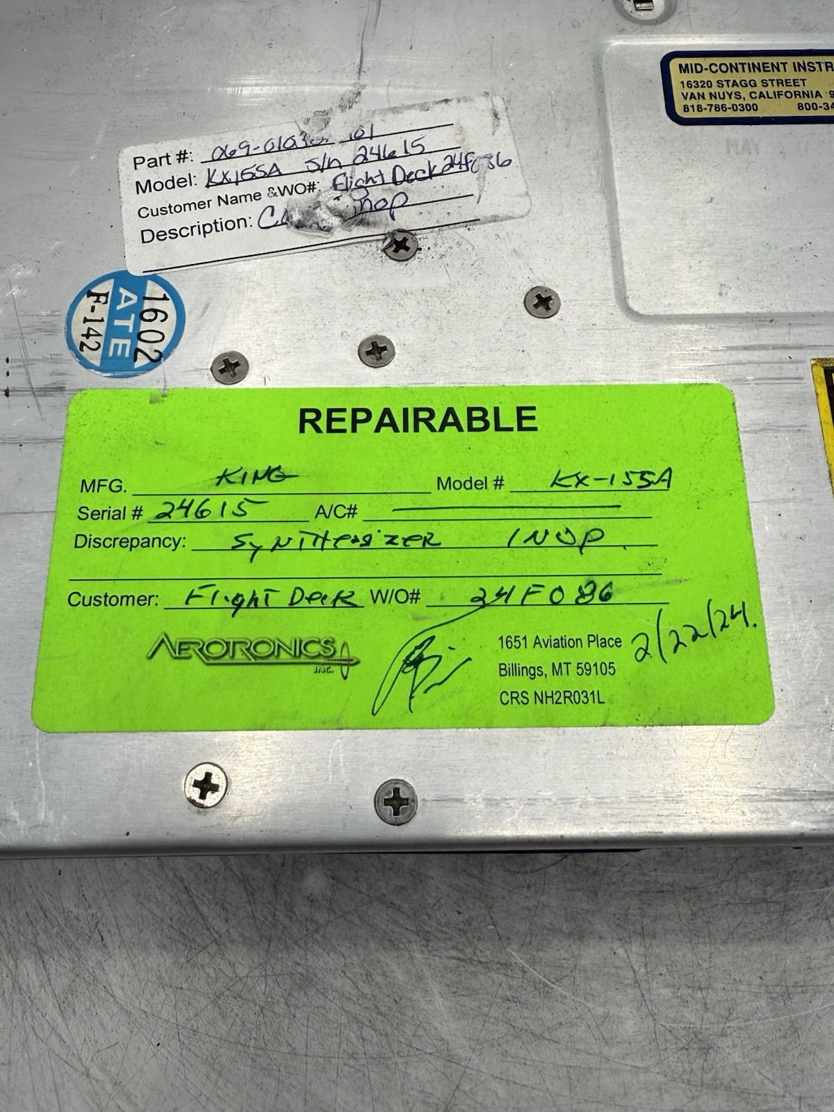 Bendix/King KX-155A Nav/Com 28V PN: 069-01032-0101 READ