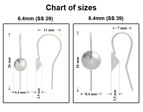 Sterling Silver Fish Wire Hooks for Gluing Chaton Shape Crystals 6mm 8mm