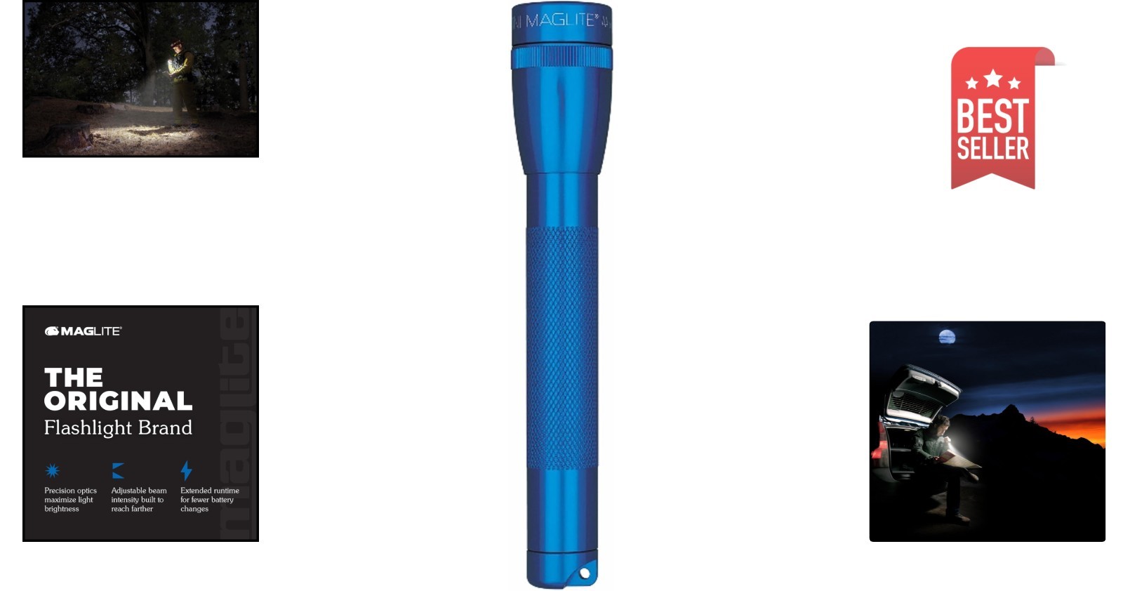 Blue Maglite Mini Flashlight Compact Durable Waterproof Adjustable Beam