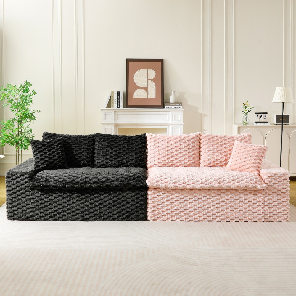 Multifunctional Color-Block Velvet Sofa w/ Modular Arrangement - 4 Seat