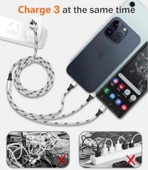 Multi Charging Cable, 5ft 3Pack Multi Charger Cable Nylon Braided Multiple USB