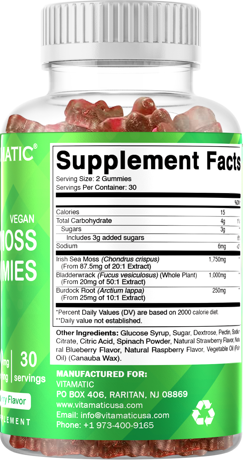 3 Pack Vitamatic Irish Sea Moss Gummies - 3000 mg - 60 Vegan Gummies