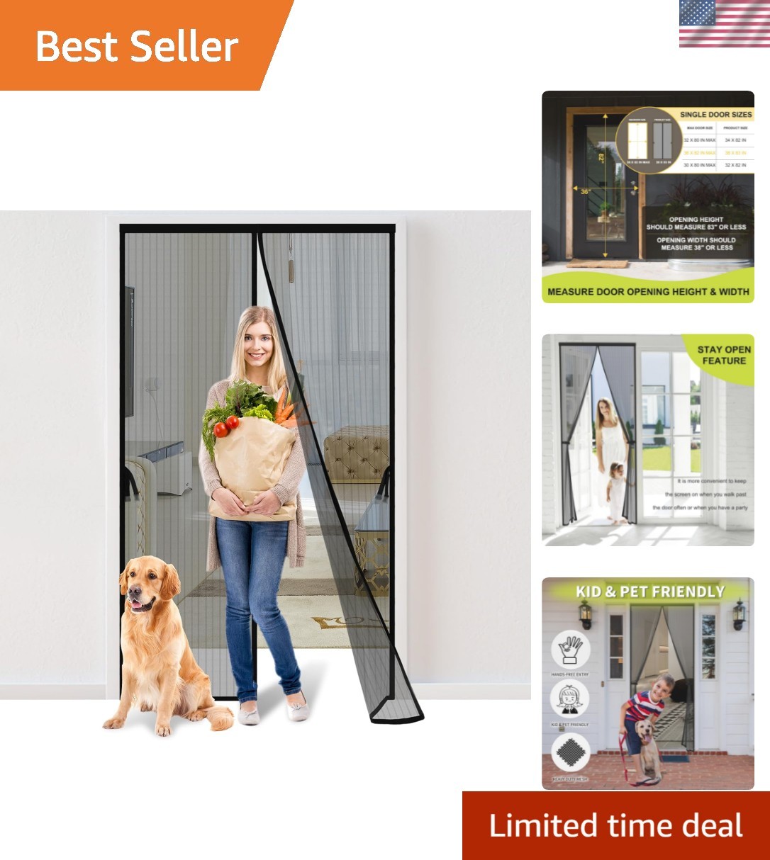 Magnetic Screen Door - Fits Door Opening 36 x 82 in, Actual Screen Size 38"x8...