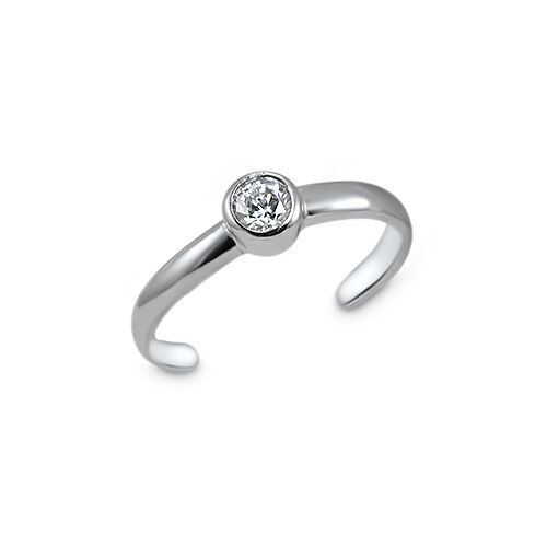 925 Sterling Silver Toe Ring Single Cubic Zirconia CZ Jewelry Adjustable