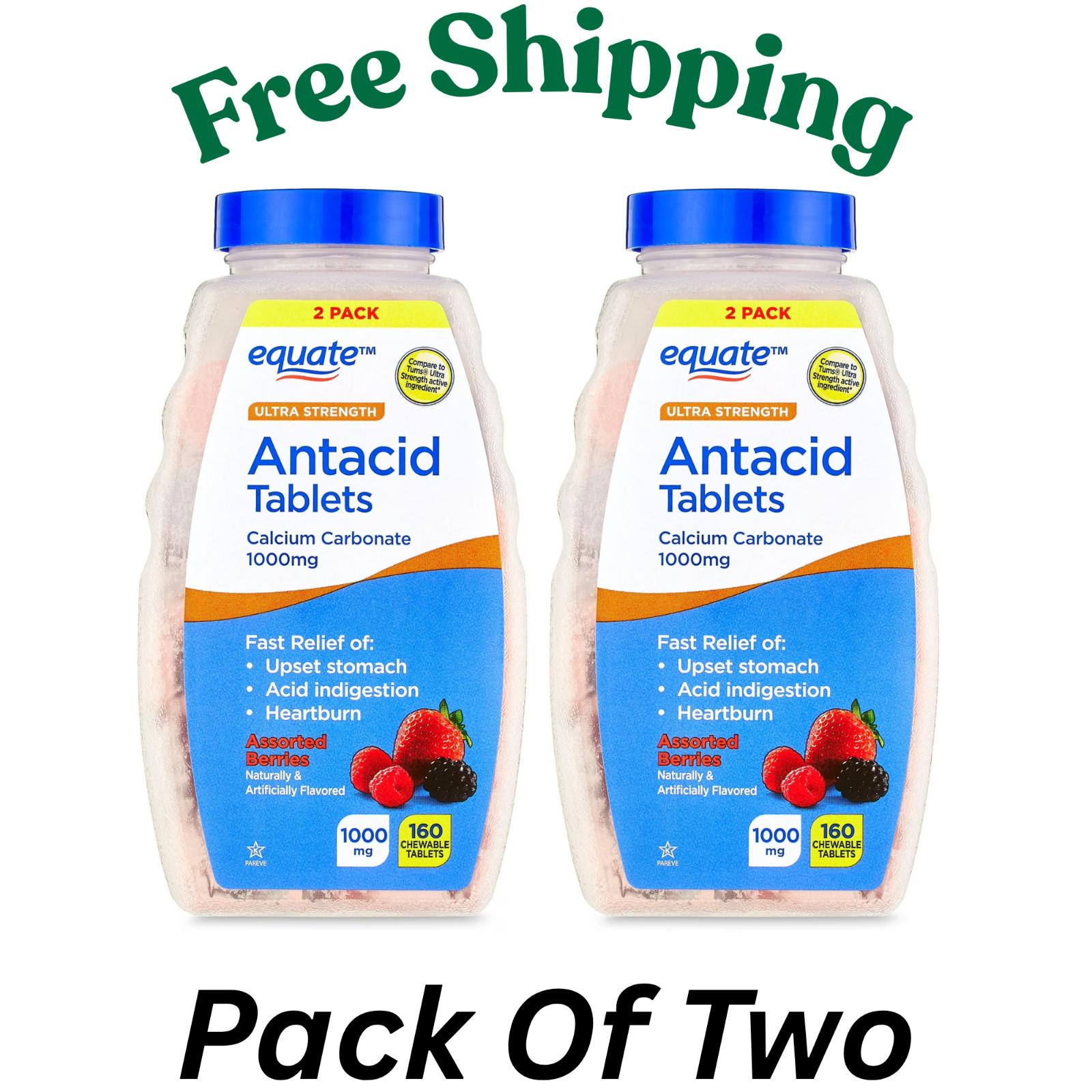 Equate Antacid Ultra Strength Tropical Fruit Flavors 1000mg Chewable Tablets...