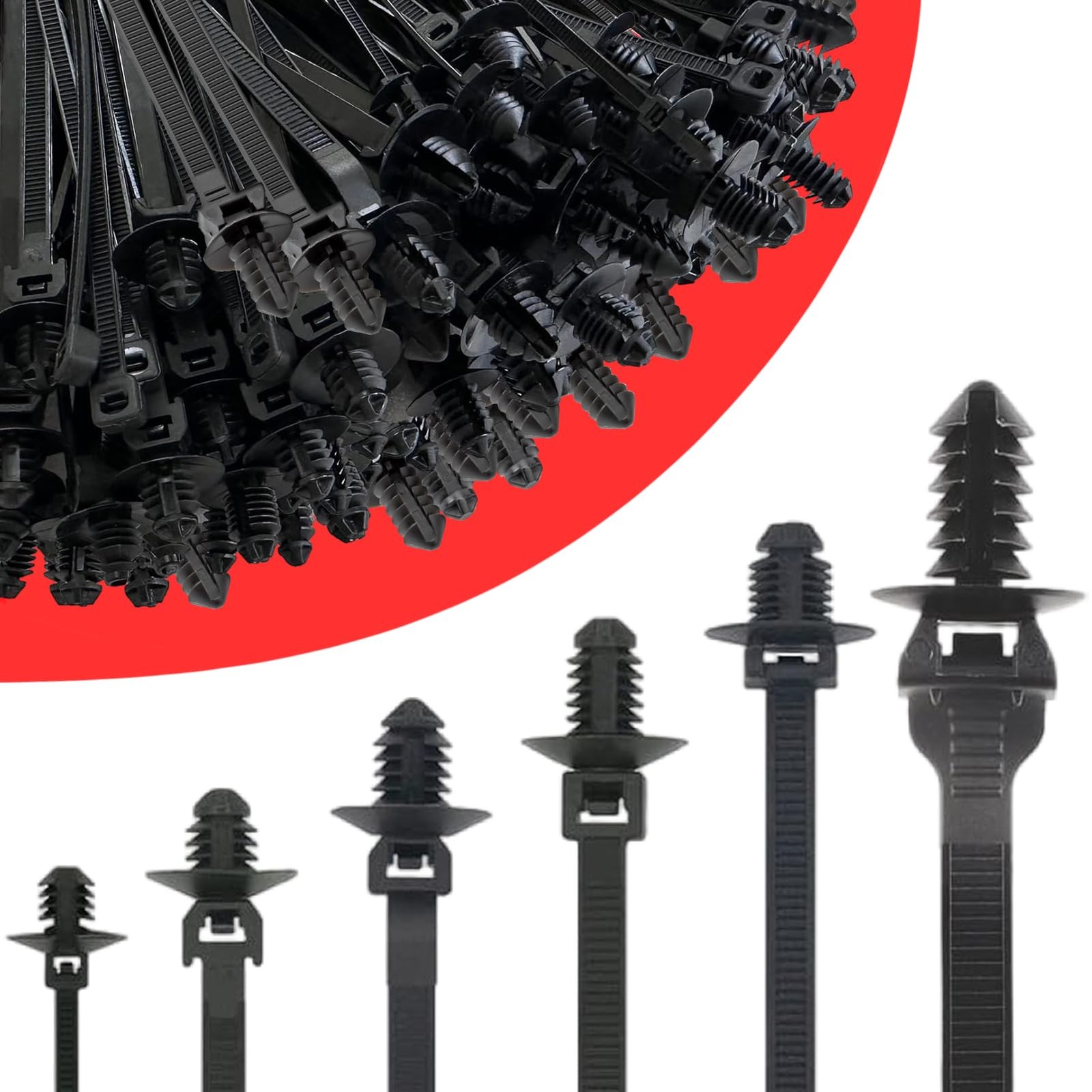 60Pcs Nylon Universal Cable Tie with Buckle Push Mount Zip 6 Types, Black