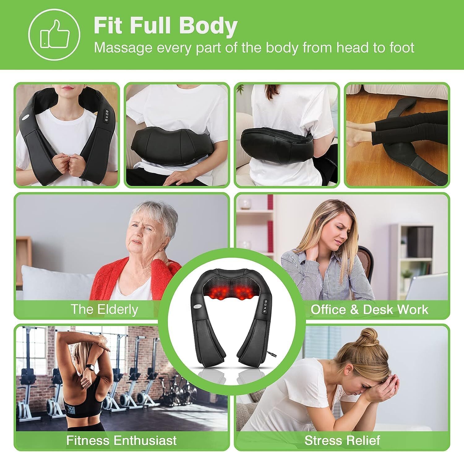Shiatsu Back Neck and Shoulder Massager with Heat Deep Tissue 3D Kneading Pillow