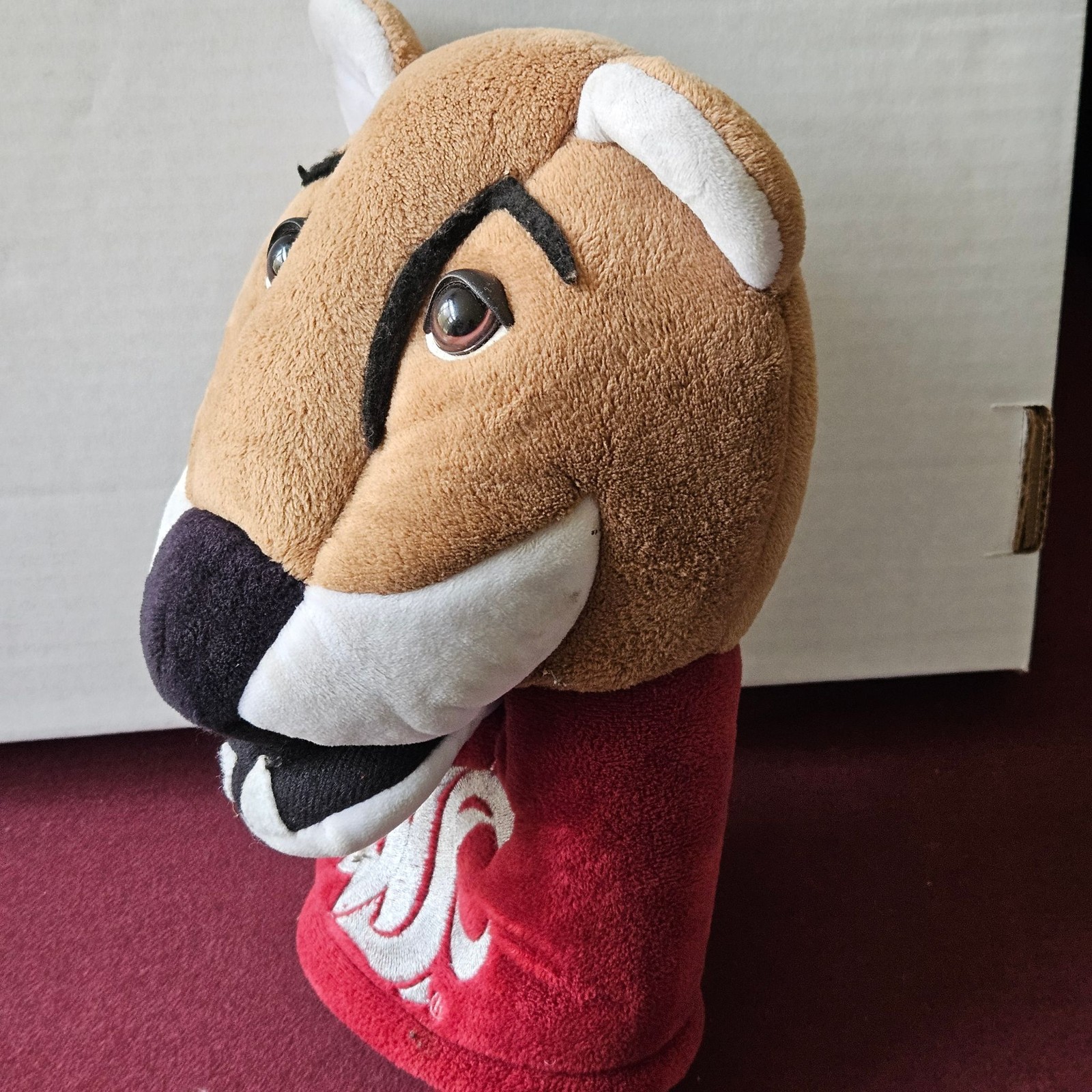 Team Golf Headcover Mascot Cougar Driver Cover Maroon Knit Sock WSU Logo