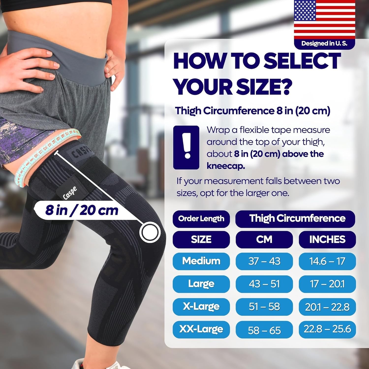 Caspe 2 Pack Full Leg Compression Sleeve with Strap Thigh Knee Calf Support