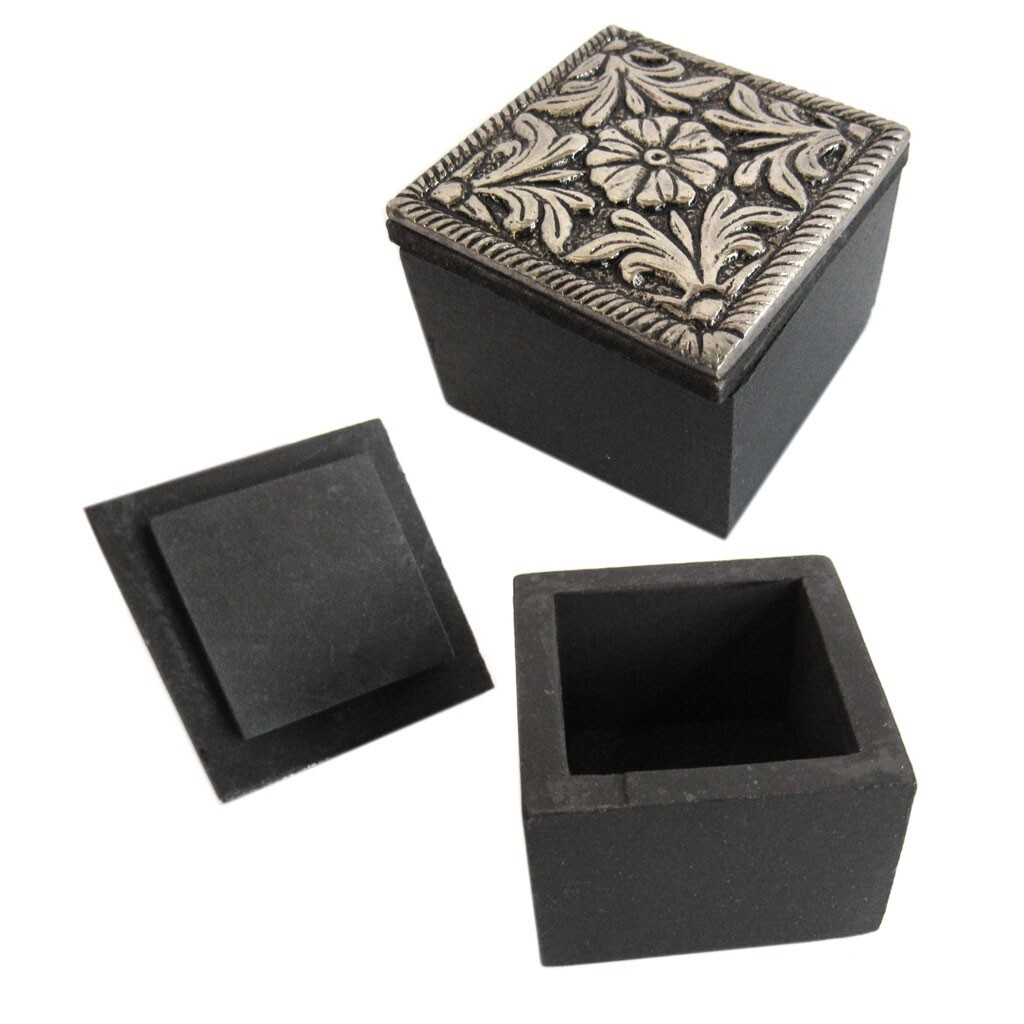 NEW Morning Glory Floral Mini Trinket Box - Embossed Silver Metal and Wood 1.5"