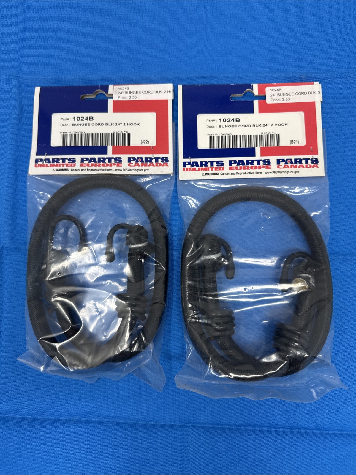 NEW PAIR PARTS UNLIMITED Bungee Cord 24 Inch 2 Hook 1024B Tie Down Strap