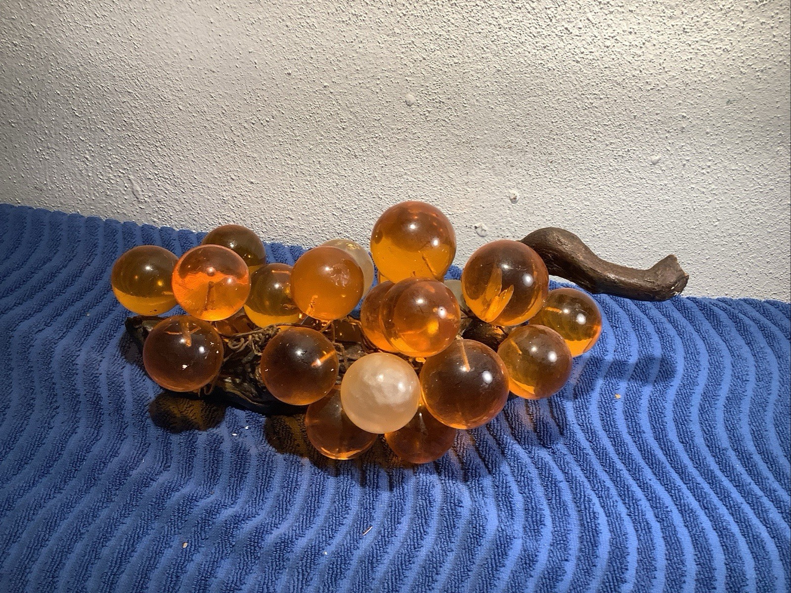 Vintage MCM Large Amber Lucite Grapes /w Driftwood 14”