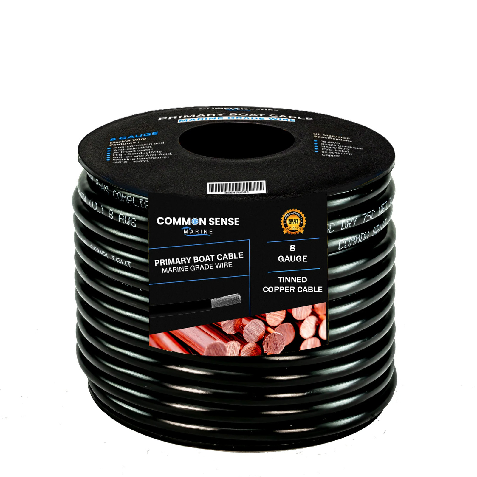 8 AWG Single Conductor  Marine Grade Wire Tinned Copper-OFC - 50 feet - Black