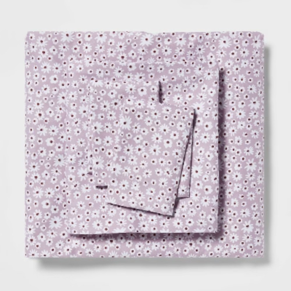 Full Printed Microfiber Sheet Set Light Purple Daisy: Polyester