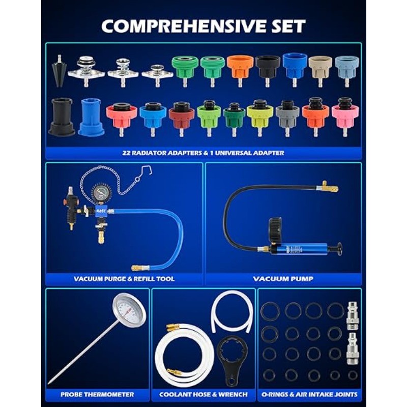 Motor Tech Coolant Pressure Tester Kit, 31pc Master Coolant Vacuum Refill Kit