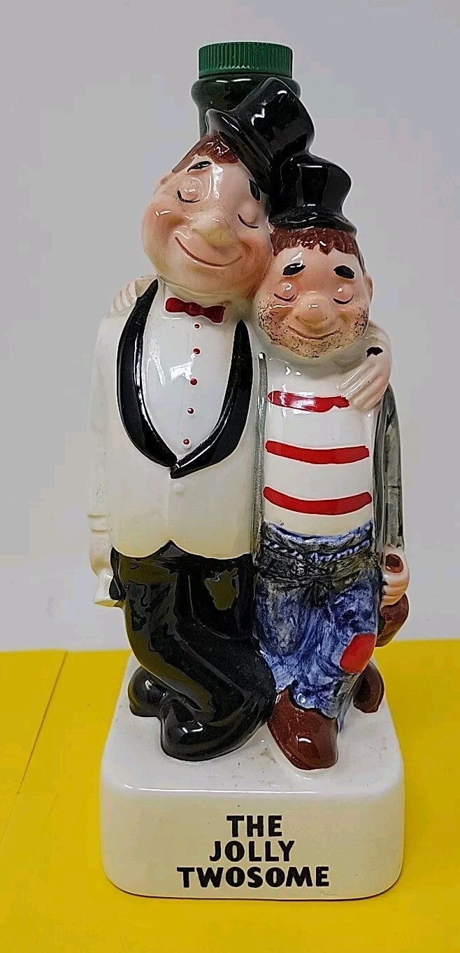 Vintage Liquor Bottle Barware Vase Decor The Jolly Twosome Painted Ceramic RARE