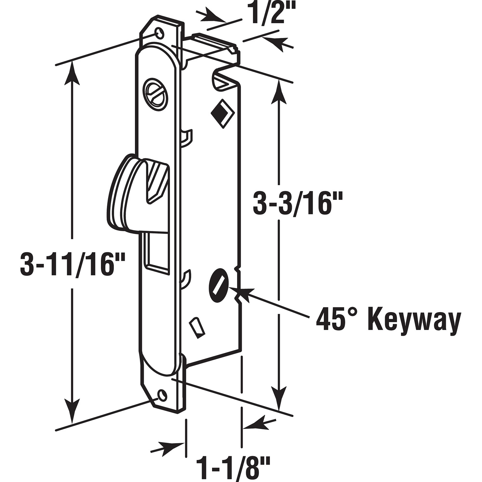 -Line MP2014 Mortise Lock 3-11/16 In. Steel 45 Degree Keyway Round Face Singl...