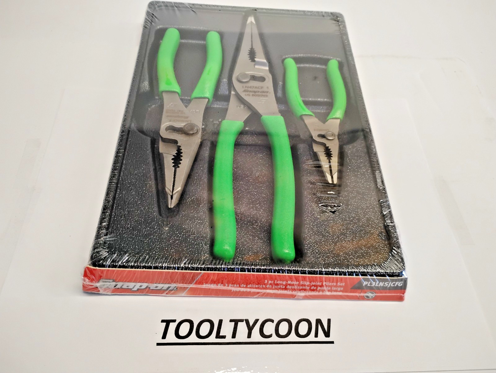 Snap-On Tools USA GREEN 3pc Soft Grip Long Nose Slip Joint Pliers Set PL3LNSJCFG