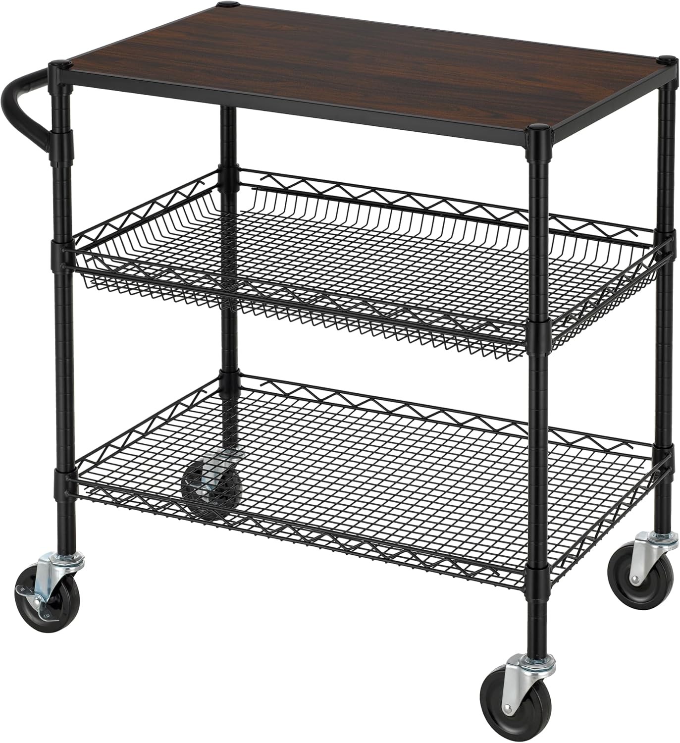 3 Tier Heavy Duty Commercial Grade Utility Cart W/ Wood Top Wire Rolling Cart W/