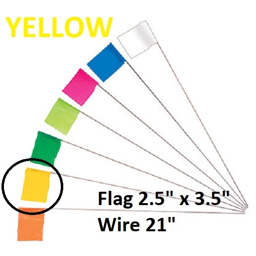 Keson 21" Wire Surveyor Stake 2.5" x 3.5" YELLOW Marking Flag, 1000-Pack STK21Y