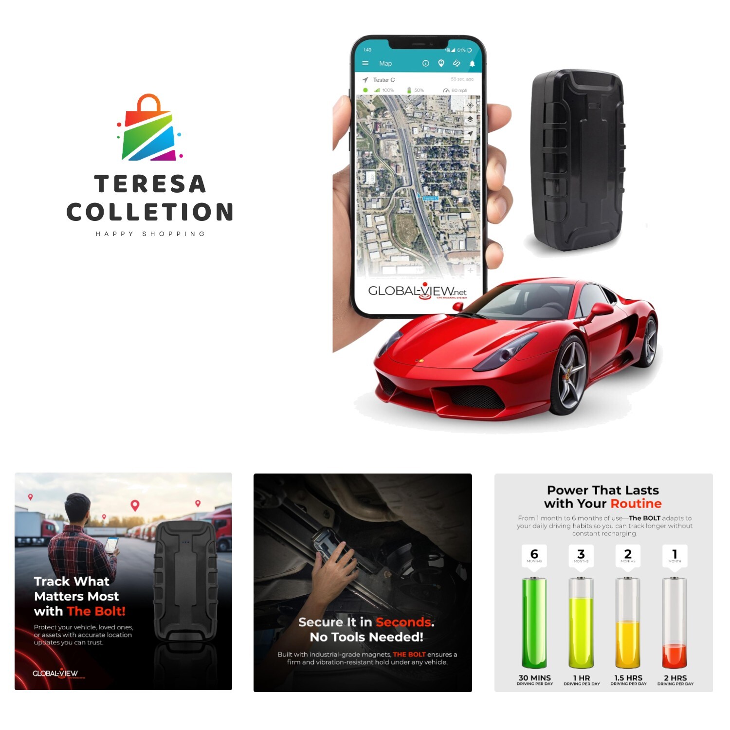Global View Hidden Magnetic GPS Tracker – Real-Time Car Tracker, Subscription...