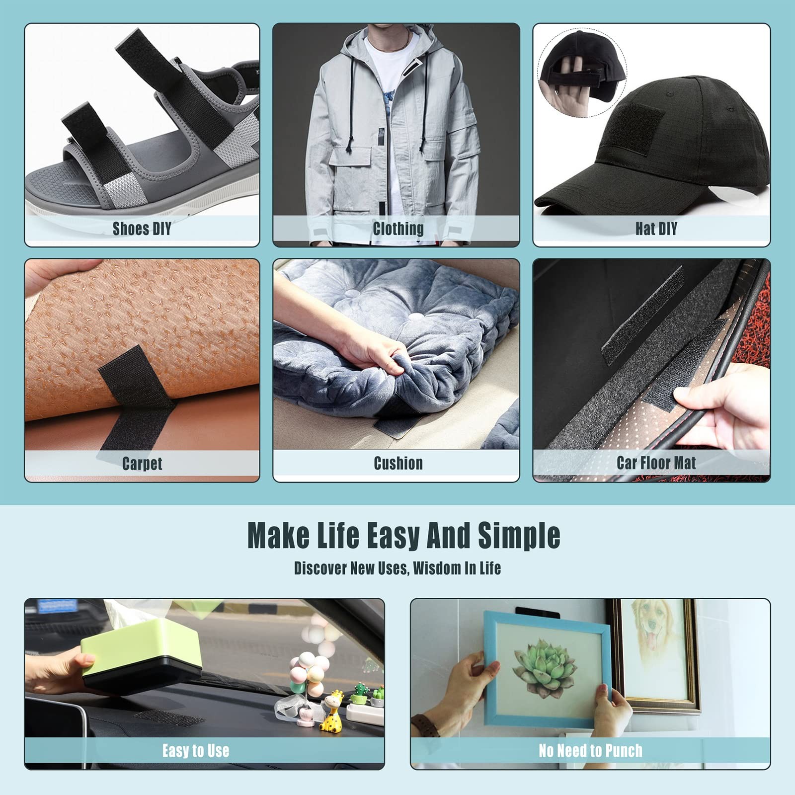 16 Sets 2x4 inch Strips with Adhesive - Heavy Duty Hook and Loop Tape - Strength